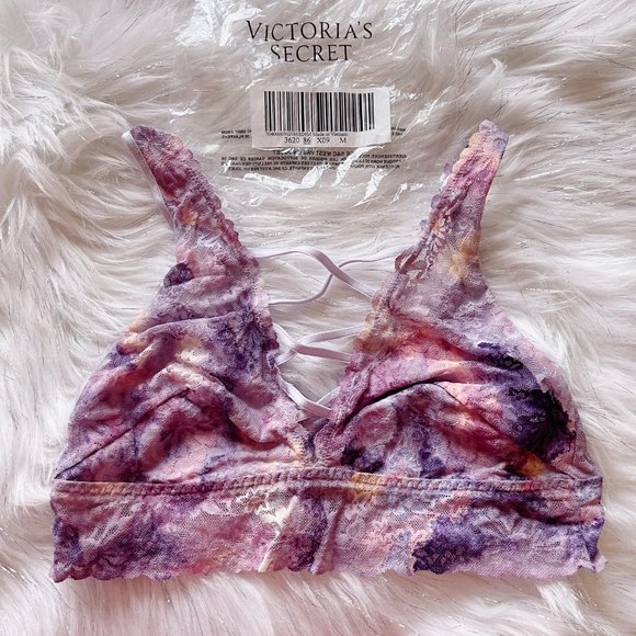 PINK Victoria's Secret Other - NEW Victoria's Secret Pink Medium Purple Floral Watercolor Lace Strappy Bralette